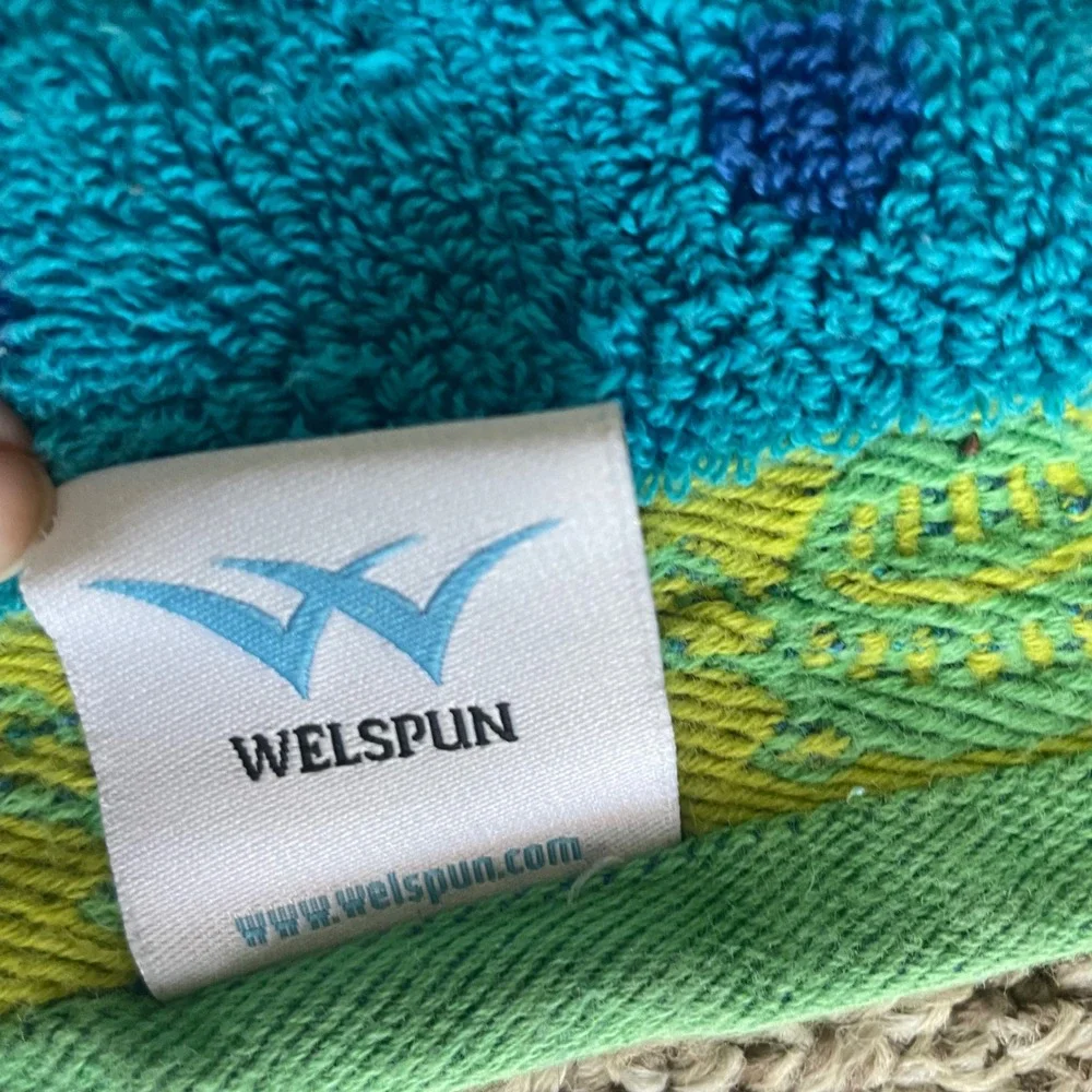 Vintage Welspun Beach Towel 100% Cotton Blue Lime Green 70s Made‎ In India